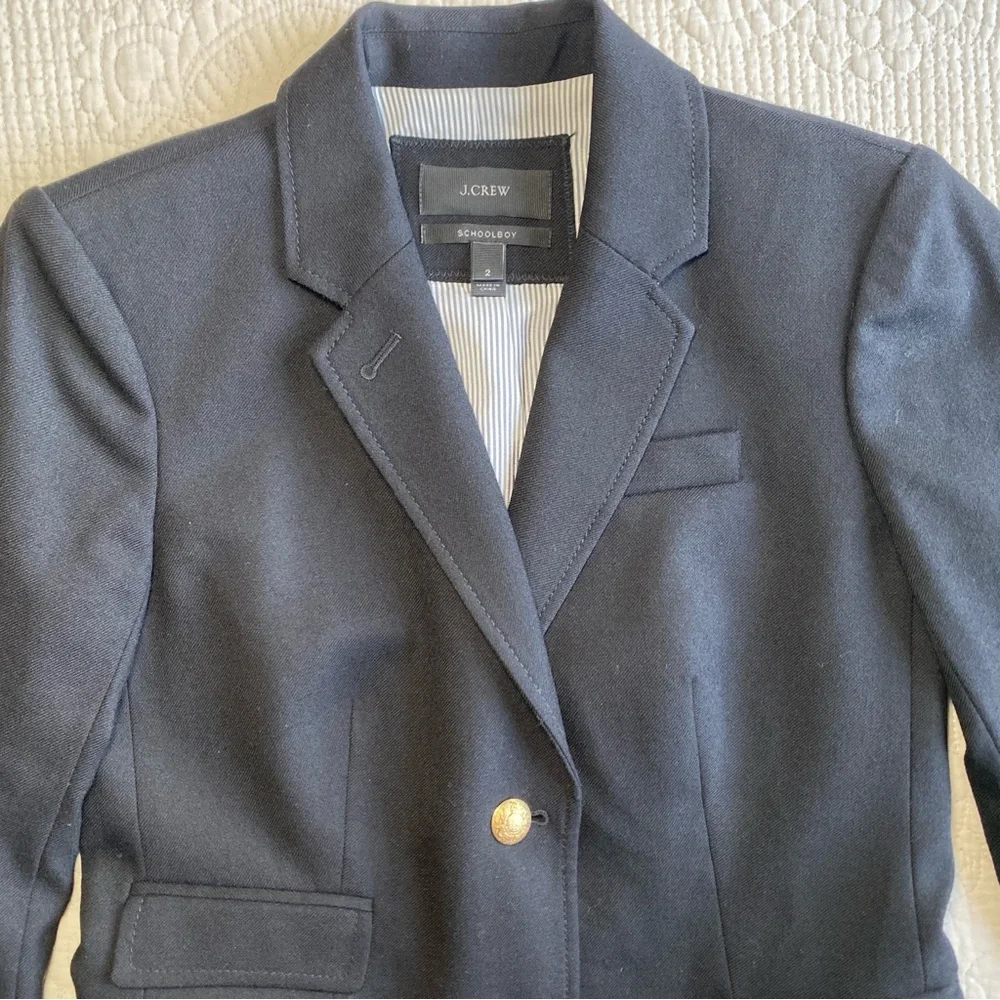 J. CREW Women’s Black Schoolboy Gold tone Buttons Wool Blazer Size 2